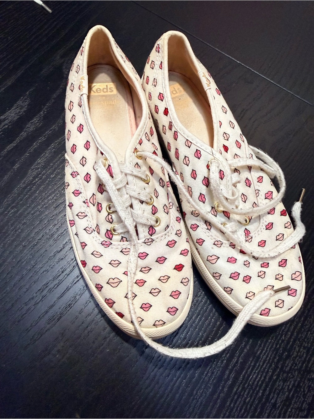 Keds Kate Spade Collab Cream Canvas Sneakers with Pink Lip Print
